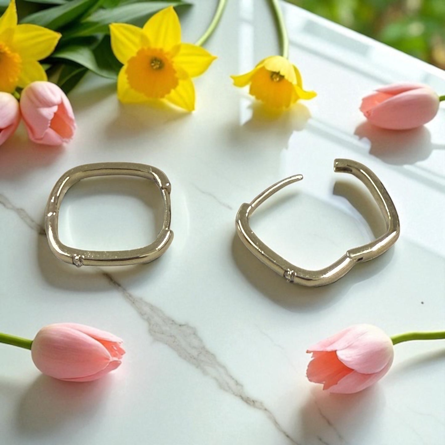 Square with Cz 14k Gold Electroplated Hoop Earrings