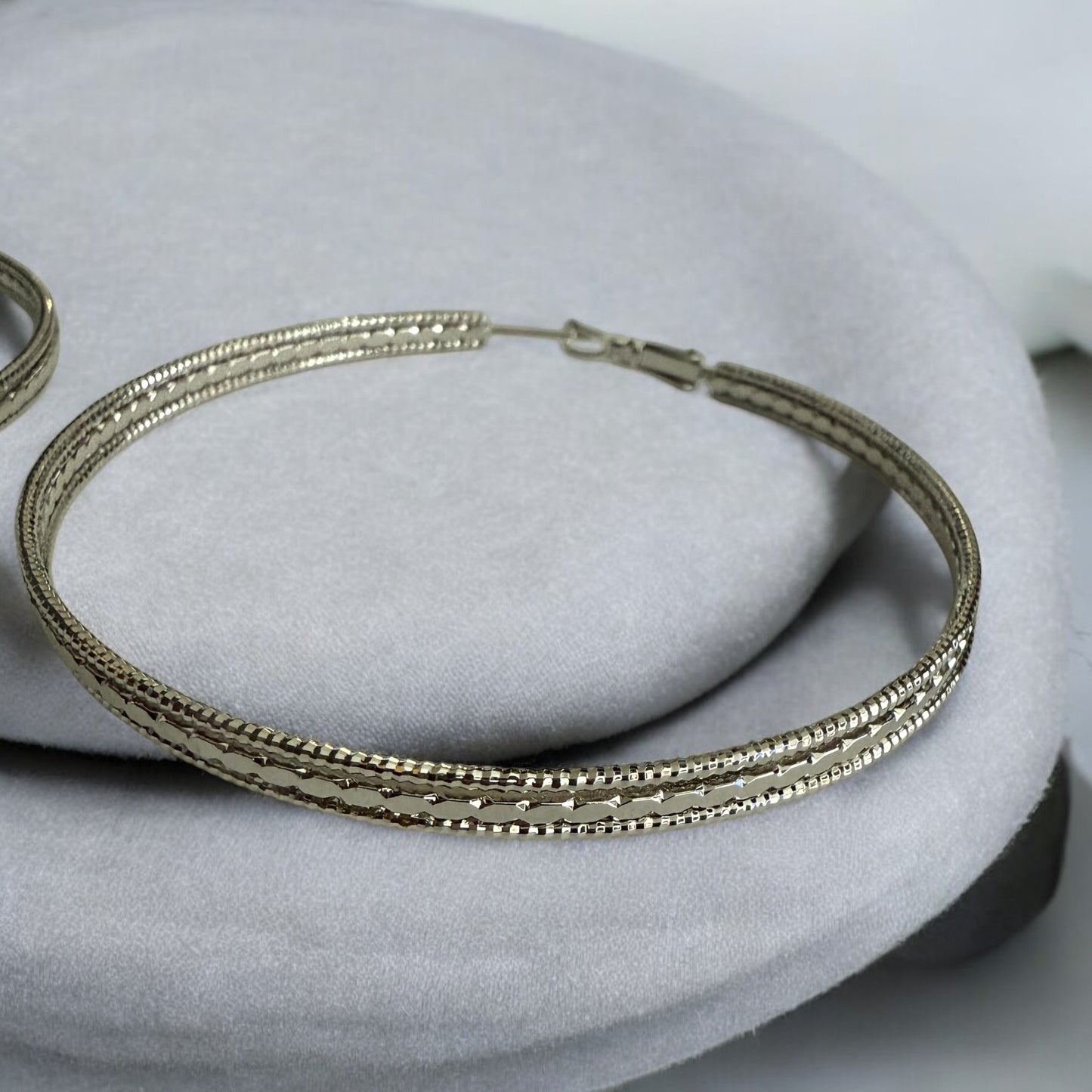 Large with Design Rhodium Electroplated Hoop Earrings
