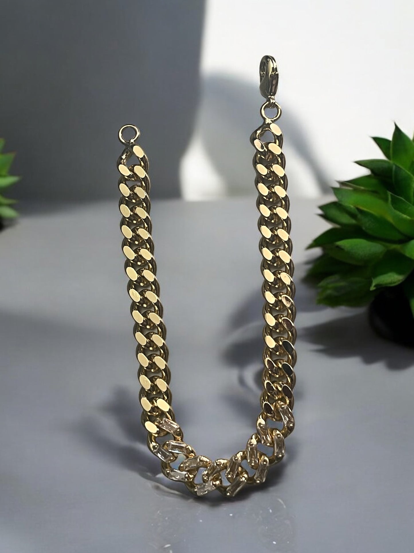 Cuban Style 14k Gold Electroplated CZ Bracelet