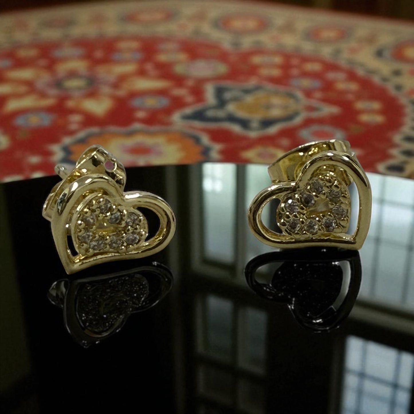 Heart with Cz Stones 14k Gold Electroplated Earrings