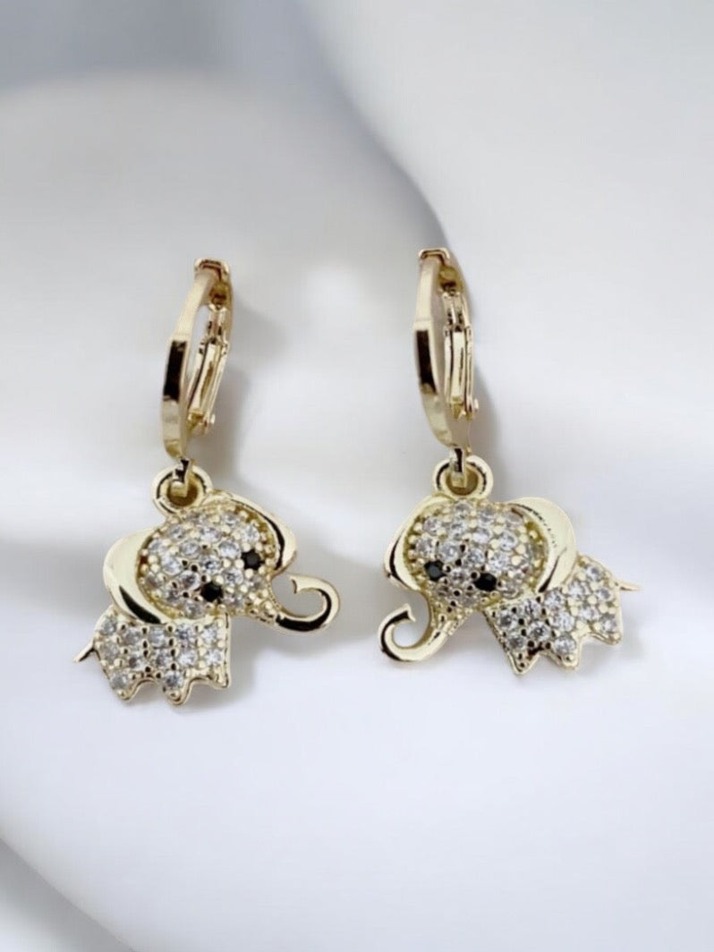 Elephant with CZ 14k Gold Electroplated Earrings