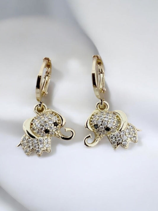 Elephant with CZ 14k Gold Electroplated Earrings