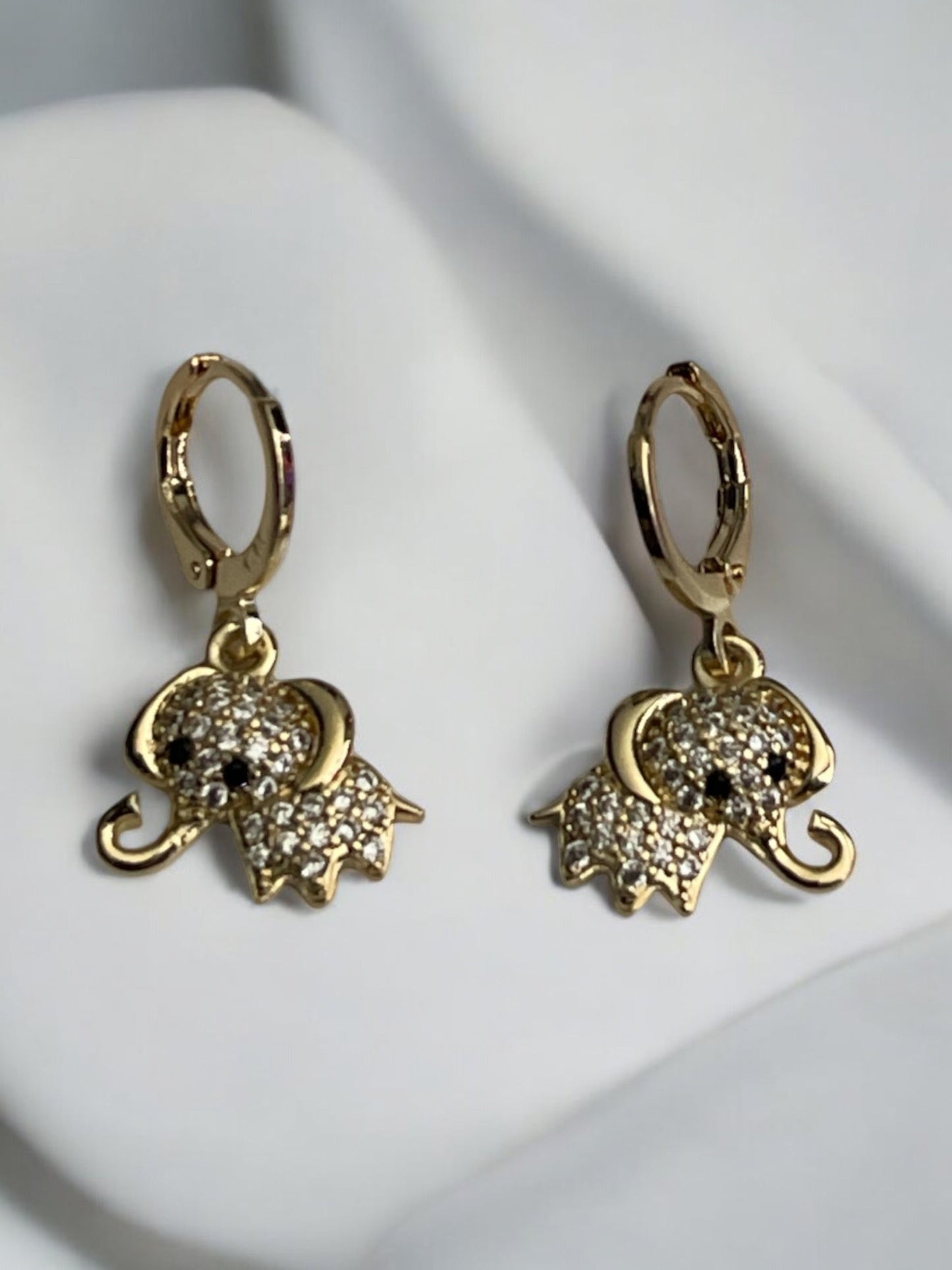 Elephant with CZ 14k Gold Electroplated Earrings