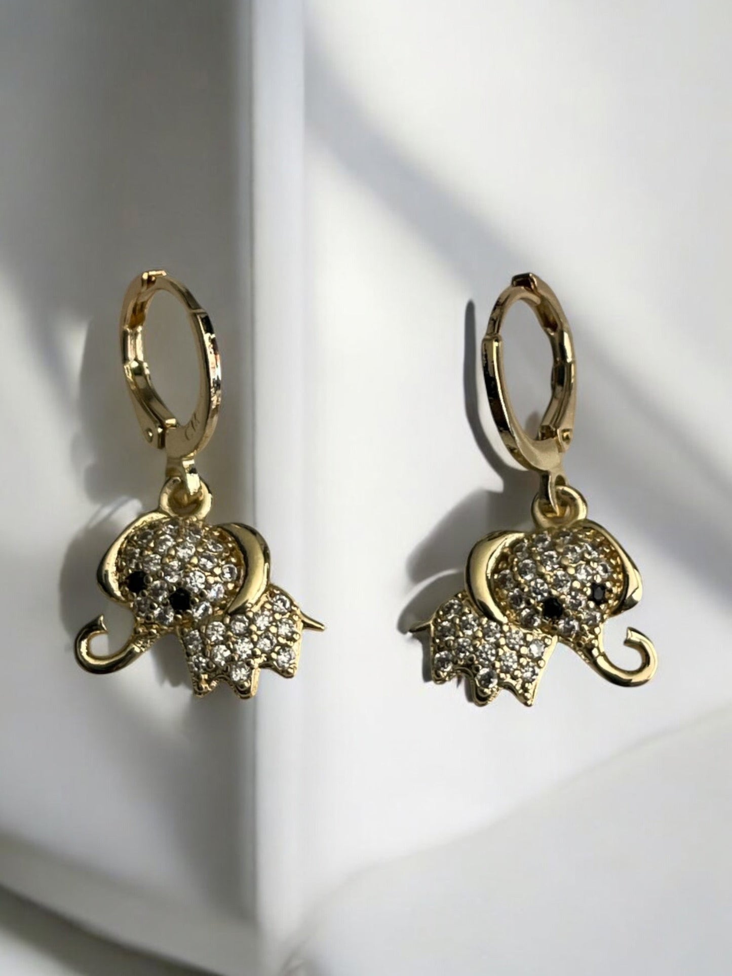 Elephant with CZ 14k Gold Electroplated Earrings