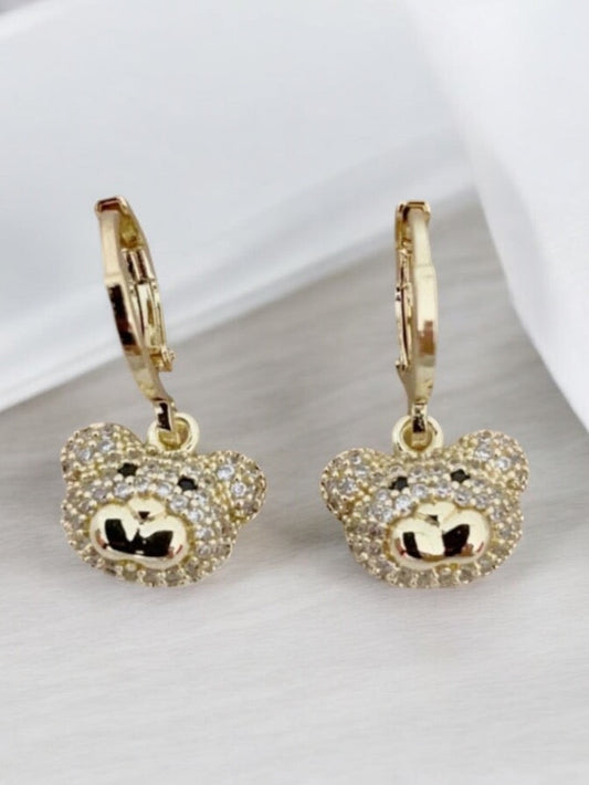 Teddy Bear with CZ 14k Gold Electroplated Earrings