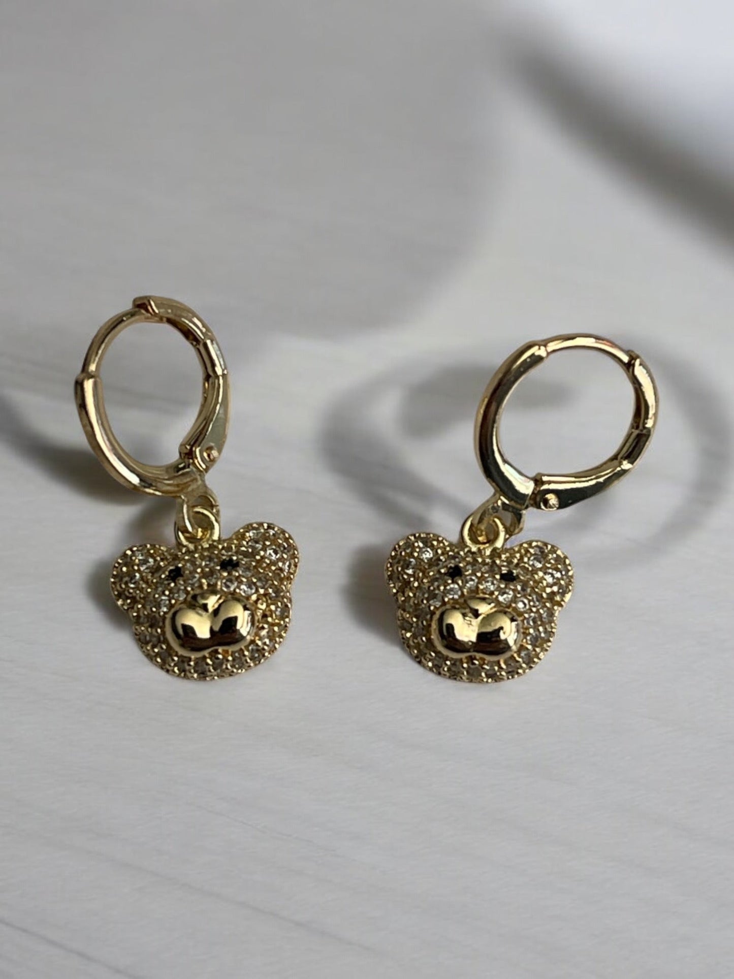 Teddy Bear with CZ 14k Gold Electroplated Earrings