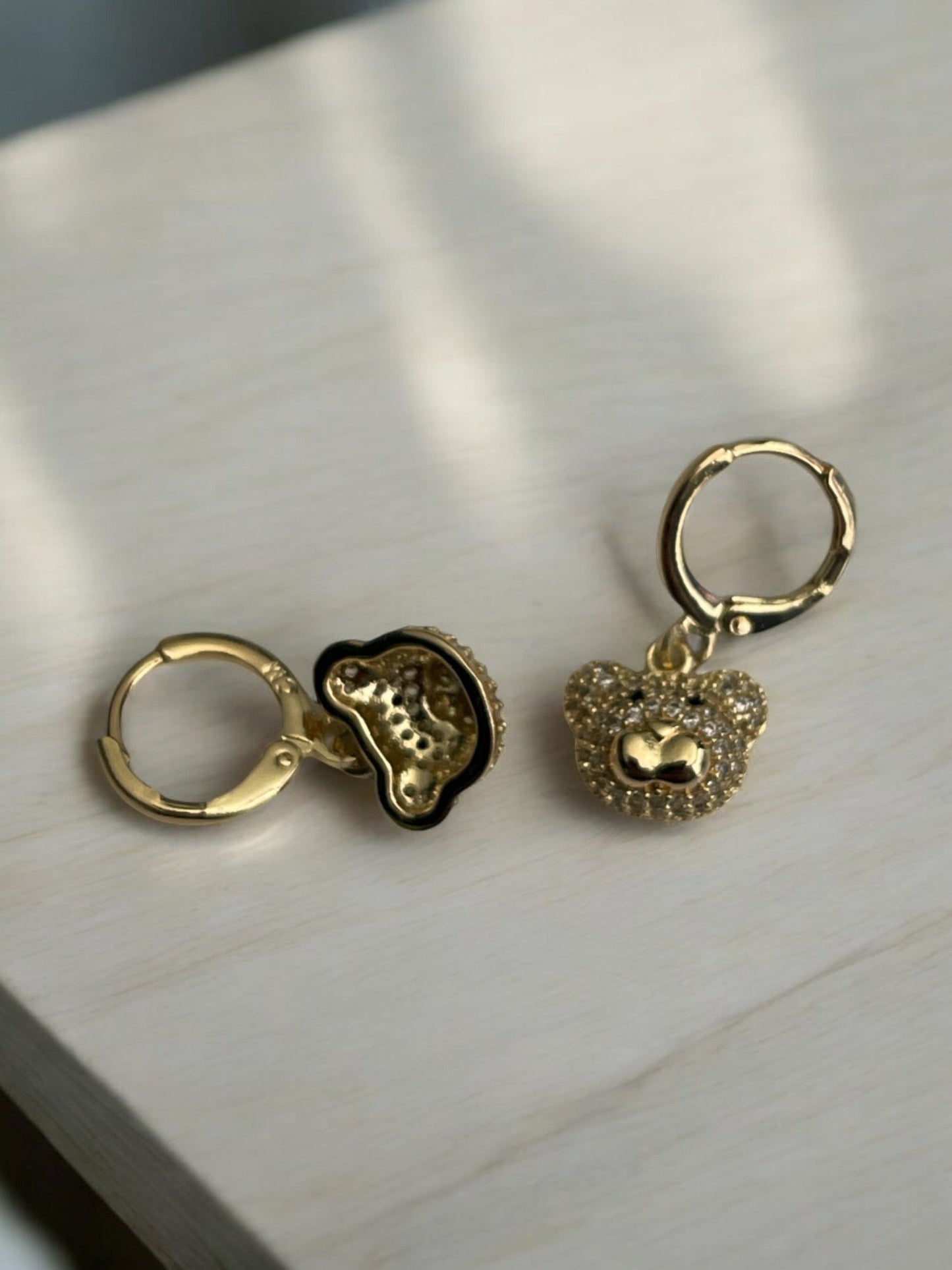 Teddy Bear with CZ 14k Gold Electroplated Earrings