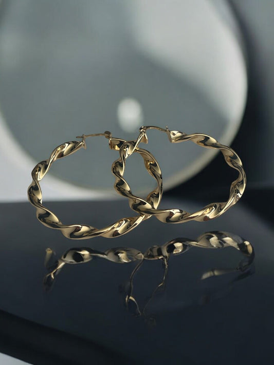 Swirl Style 14k Gold Electroplated Hoop Earrings