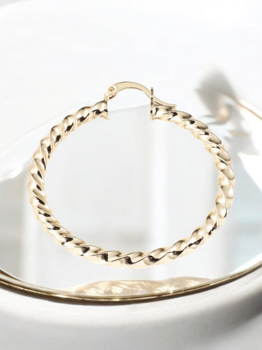 Swirl Style 14k Gold Electroplated Hoop Earrings