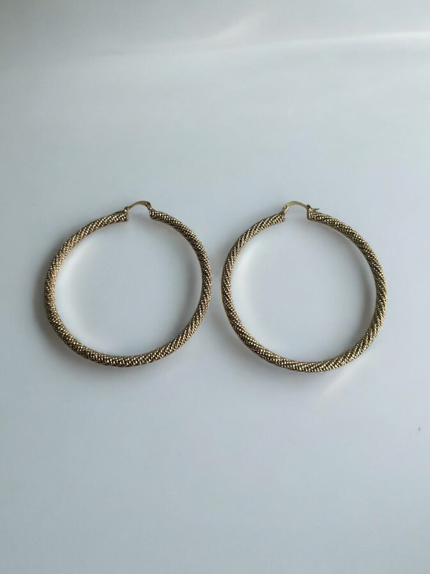 Grained Rope Style 14k Gold Electroplated Hoop Earrings