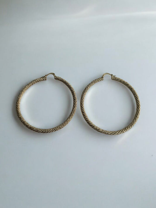 Grained Rope Style 14k Gold Electroplated Hoop Earrings