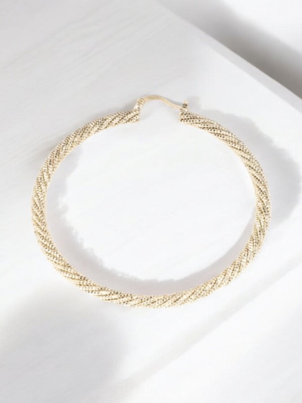 Grained Rope Style 14k Gold Electroplated Hoop Earrings