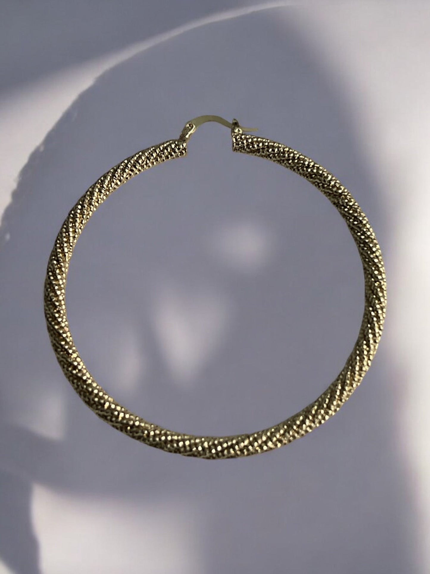 Grained Rope Style 14k Gold Electroplated Hoop Earrings