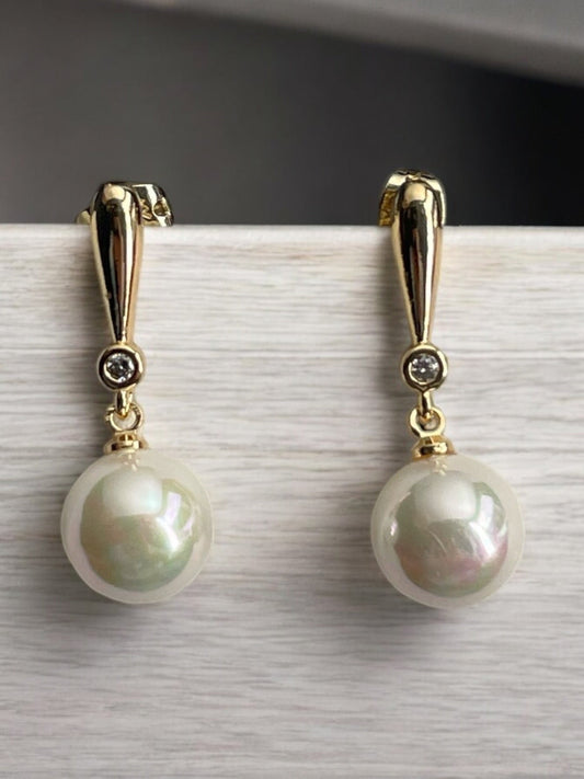 Pearl Theme Dangle 14k Gold Electroplated Earrings