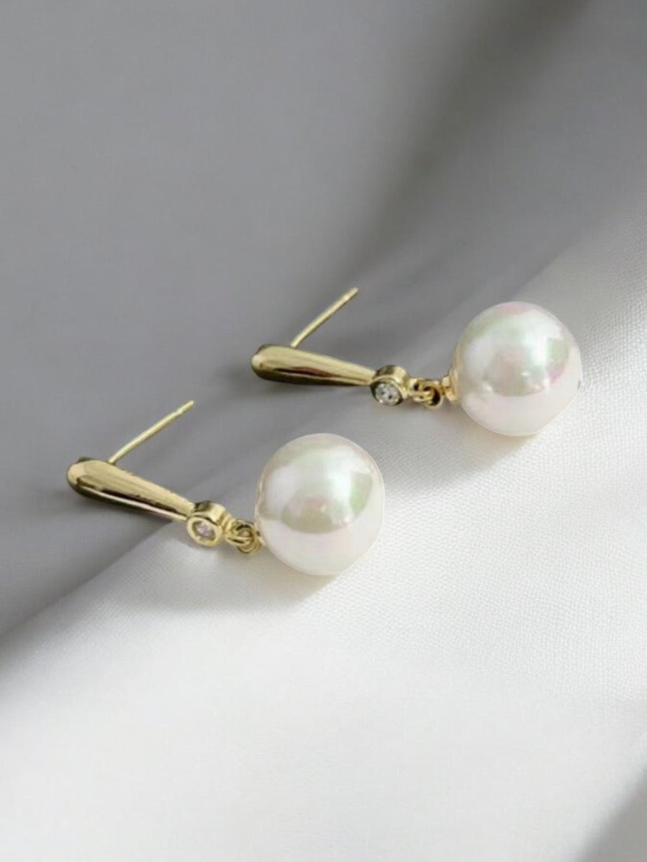 Pearl Theme Dangle 14k Gold Electroplated Earrings
