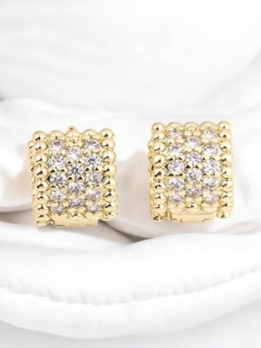 Paved CZ 14k Gold Electroplated Huggie Earrings