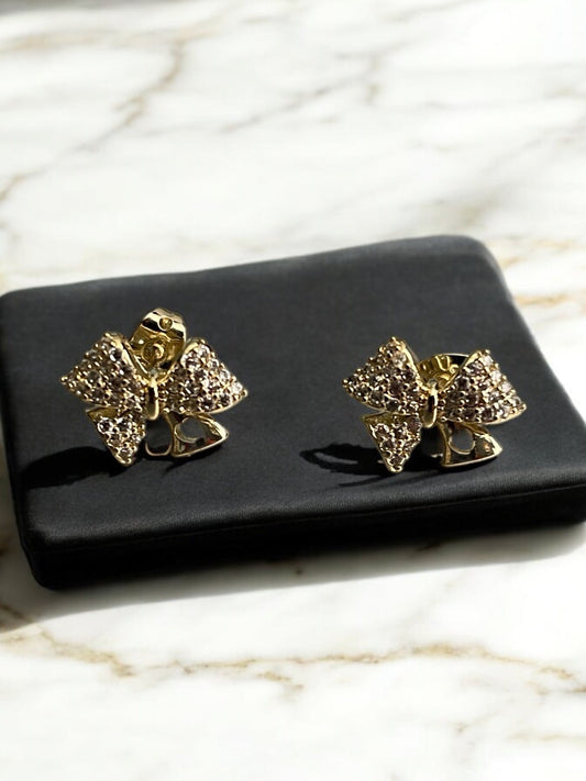 Bow Style with CZ 14k Gold Electroplated Earrings
