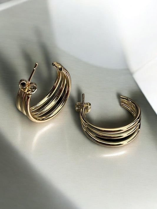 Triple Line 14k Gold Electroplated Hoop Earrings