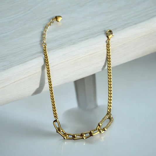 Chain Link CZ 14k Gold Electroplated Bracelet