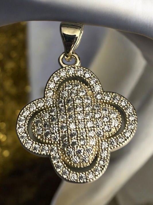Clover CZ 14k Gold Electroplated Pendant