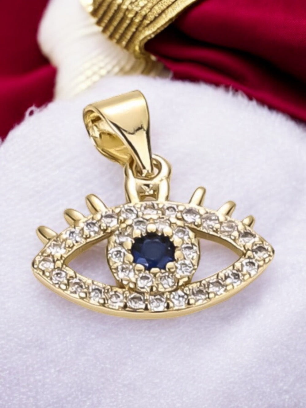 Small Evil Eye With Cz Stones 14k Gold Electroplated Pendant