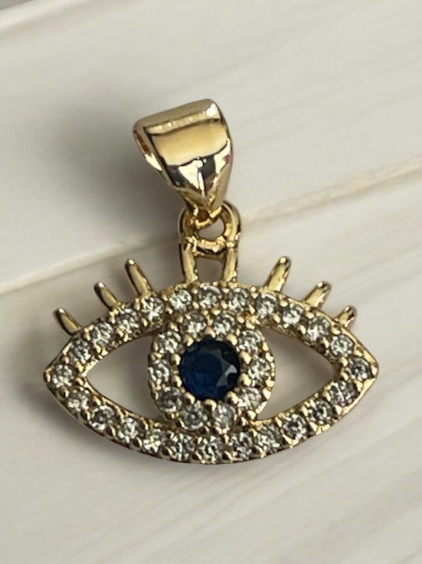 Small Evil Eye With Cz Stones 14k Gold Electroplated Pendant