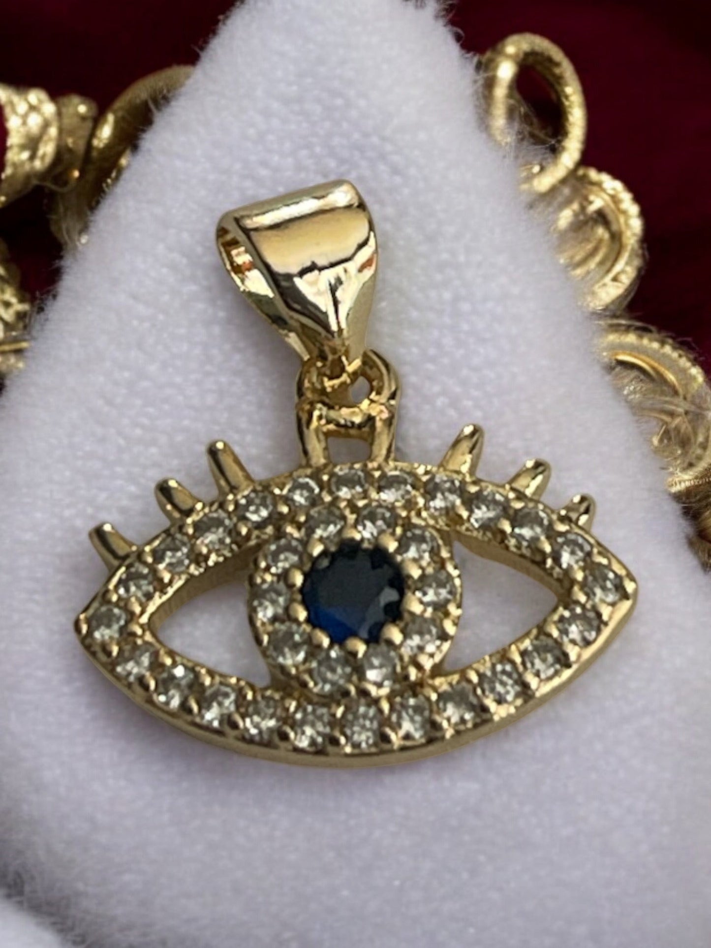 Small Evil Eye With Cz Stones 14k Gold Electroplated Pendant