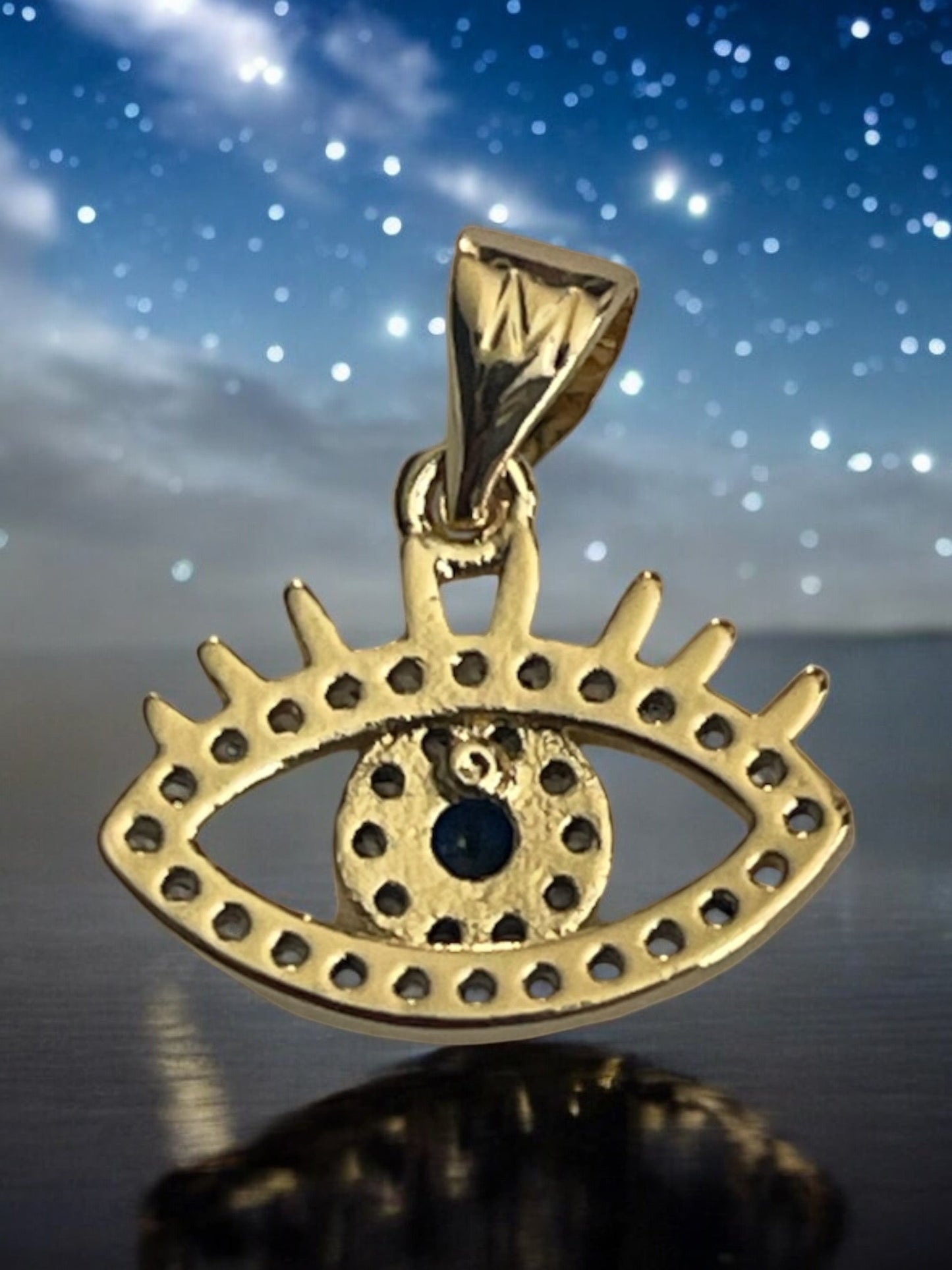 Small Evil Eye With Cz Stones 14k Gold Electroplated Pendant