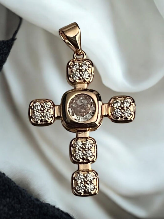 Cross CZ 18k Gold Electroplated Pendant