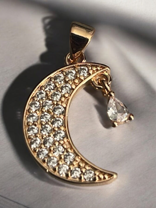 Moon CZ 18k Gold Electroplated Pendant