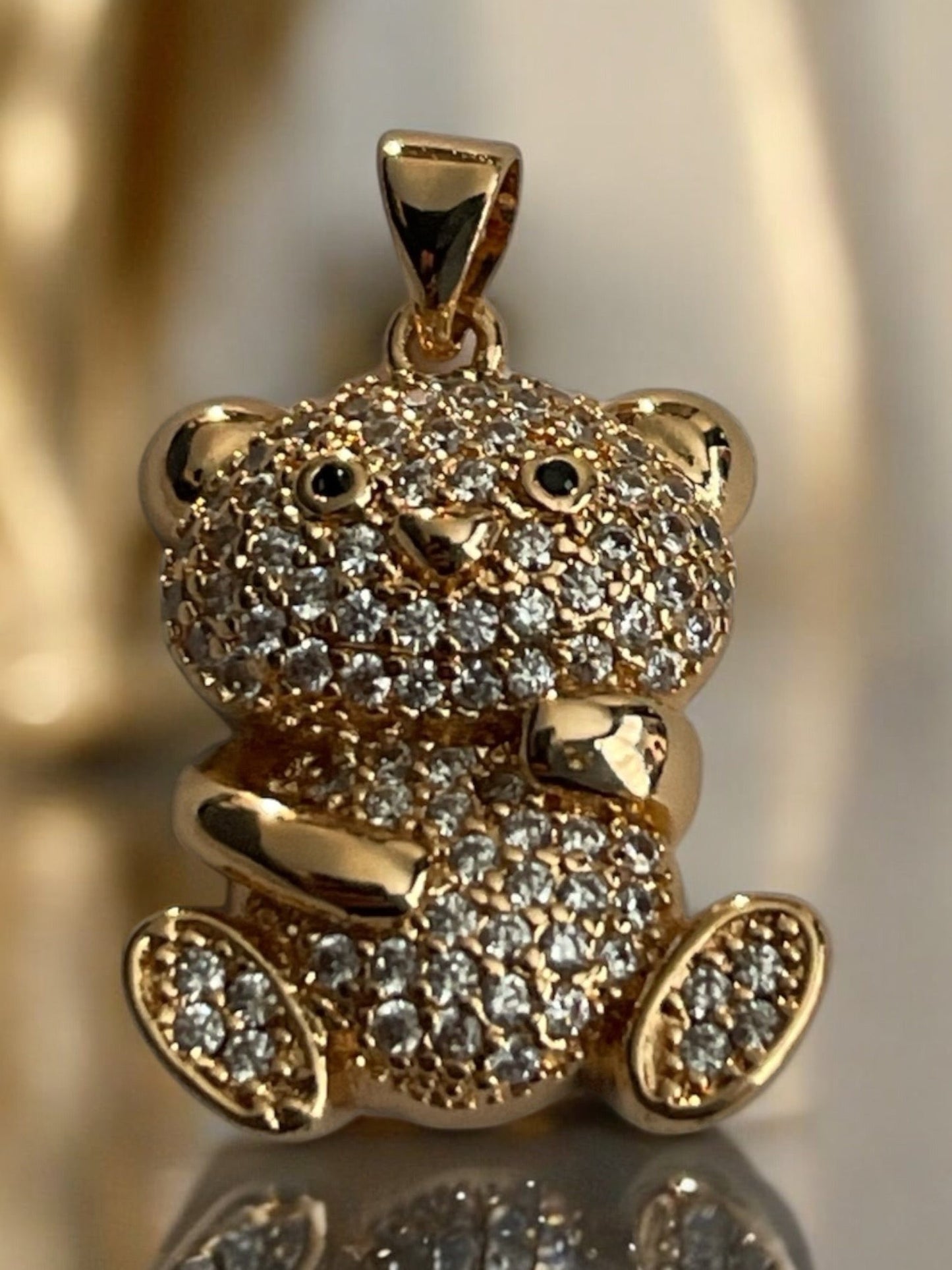 Teddy Bear CZ 18k Gold Electroplated Pendant