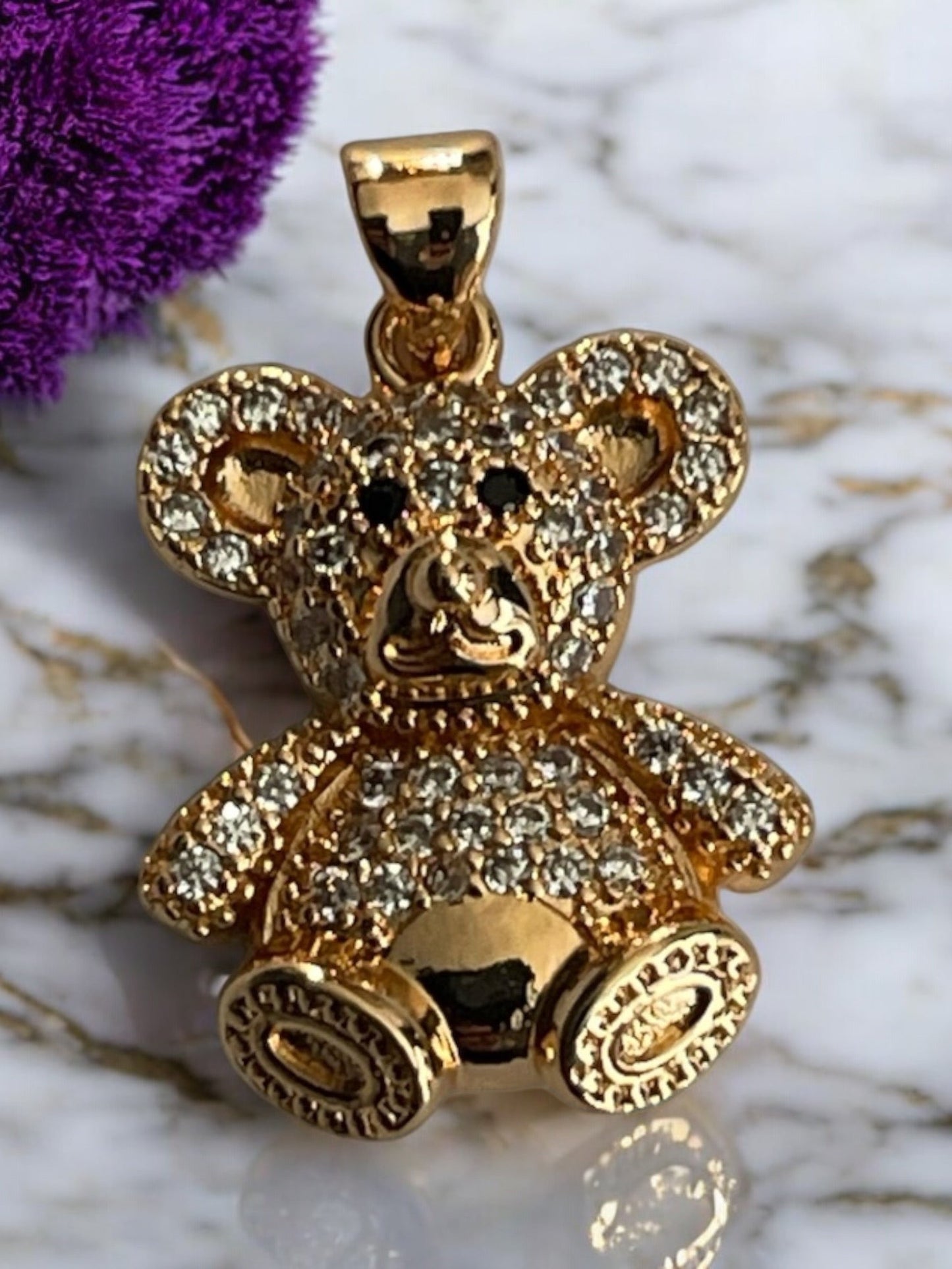 Teddy Bear CZ 18k Gold Electroplated Pendant