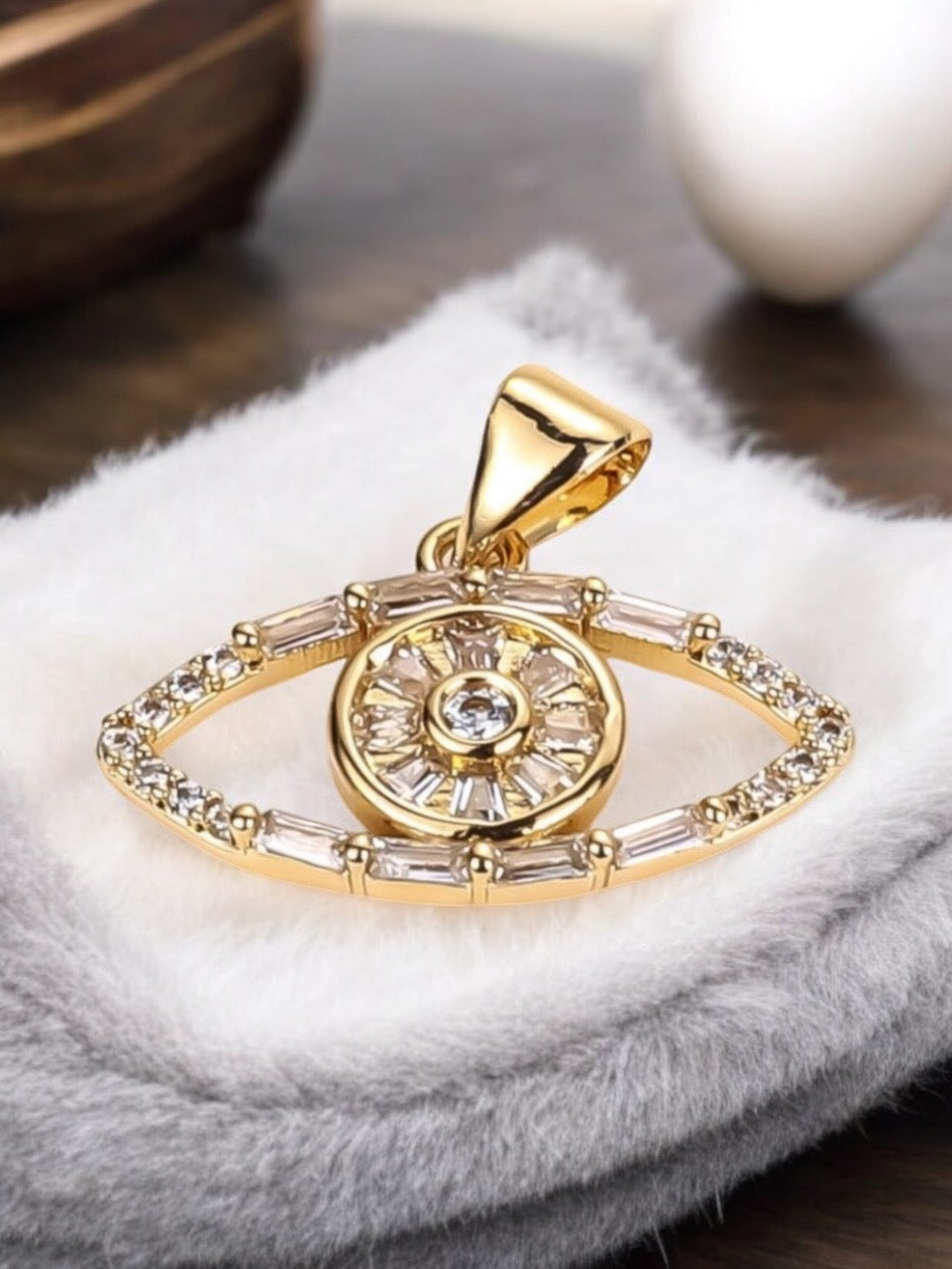 Evil Eye CZ 14k Gold Electroplated Pendant