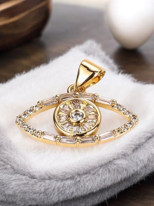 Evil Eye CZ 14k Gold Electroplated Pendant