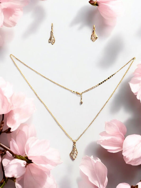 CZ 18k Gold Electroplated Necklace Earrings Pendant Set