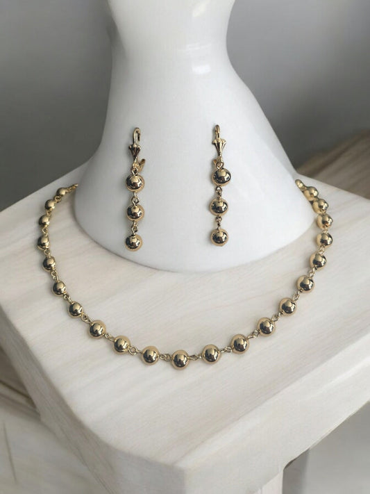 Beaded Strand 14k Gold Electroplated Set