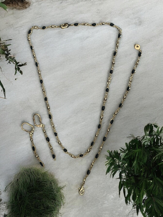 Oval Color Beaded 14k Gold Electroplated Set