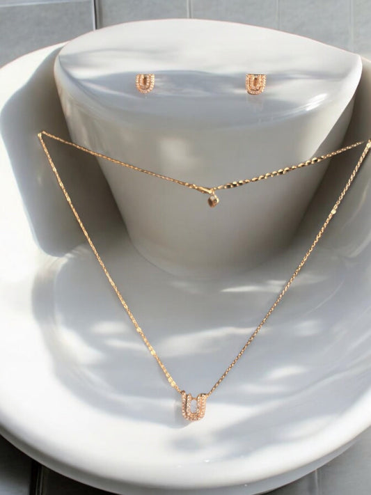 Double Layered U Design 18k Gold Electroplated Set