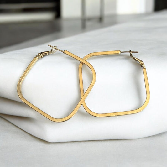 Square 14k Gold Electroplated Hoop Earrings