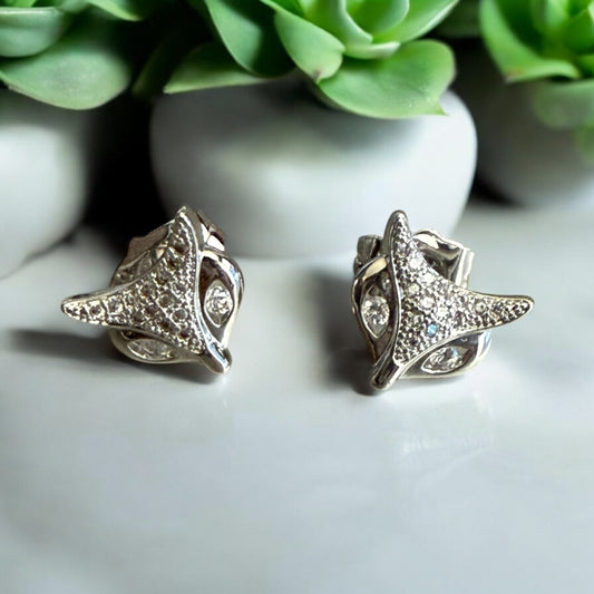 Fox with CZ Rhodium Electroplated Post Back Earrings
