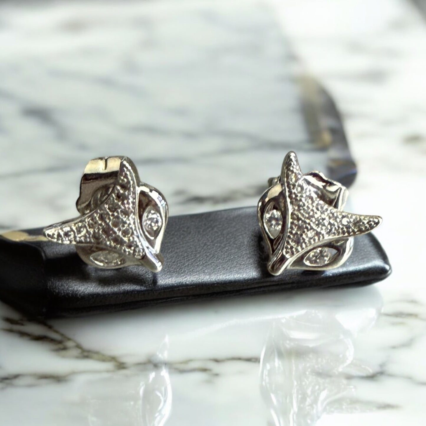 Fox with CZ Rhodium Electroplated Post Back Earrings
