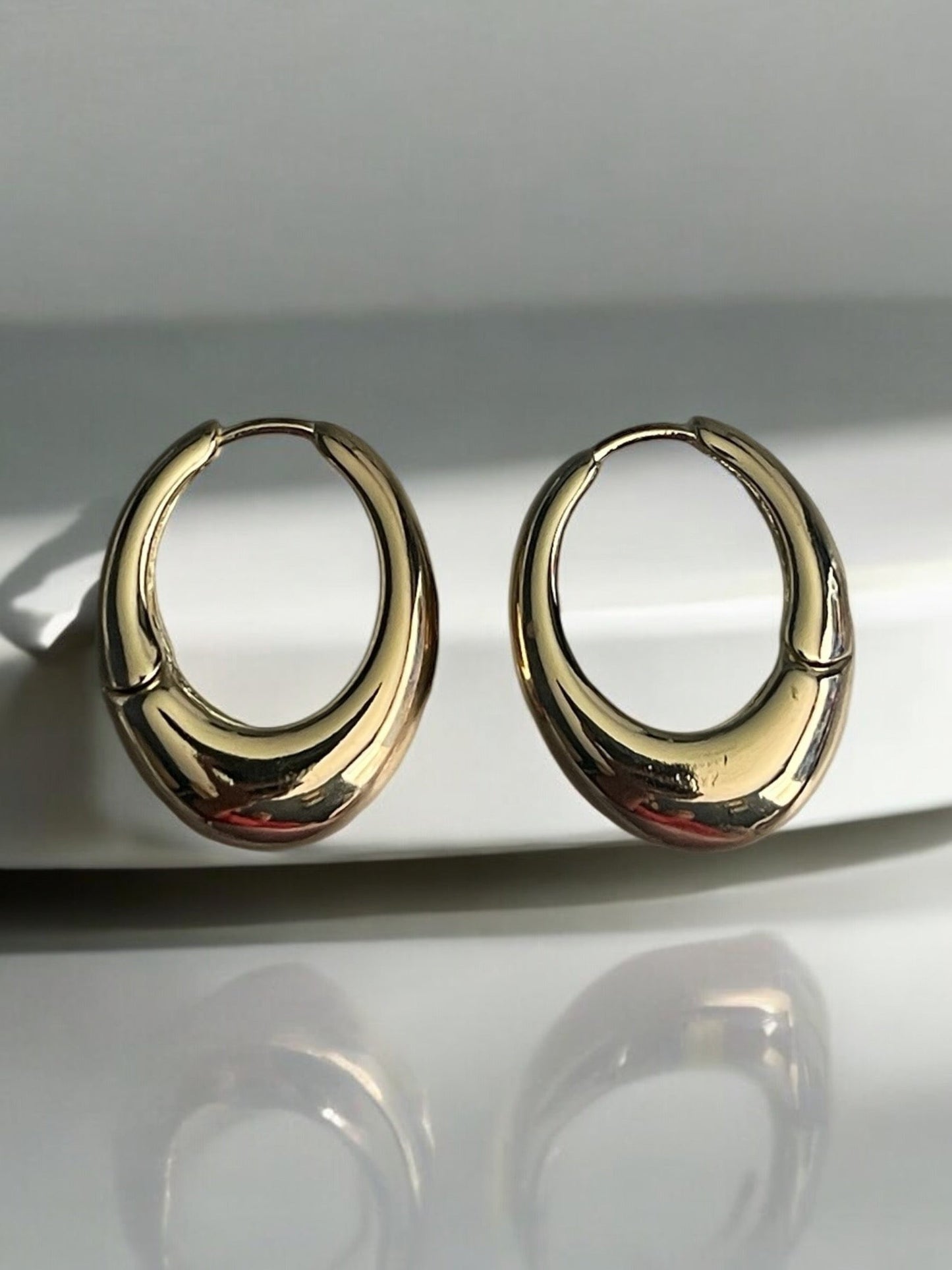 Oval Style 14k Gold Electroplated Earrings