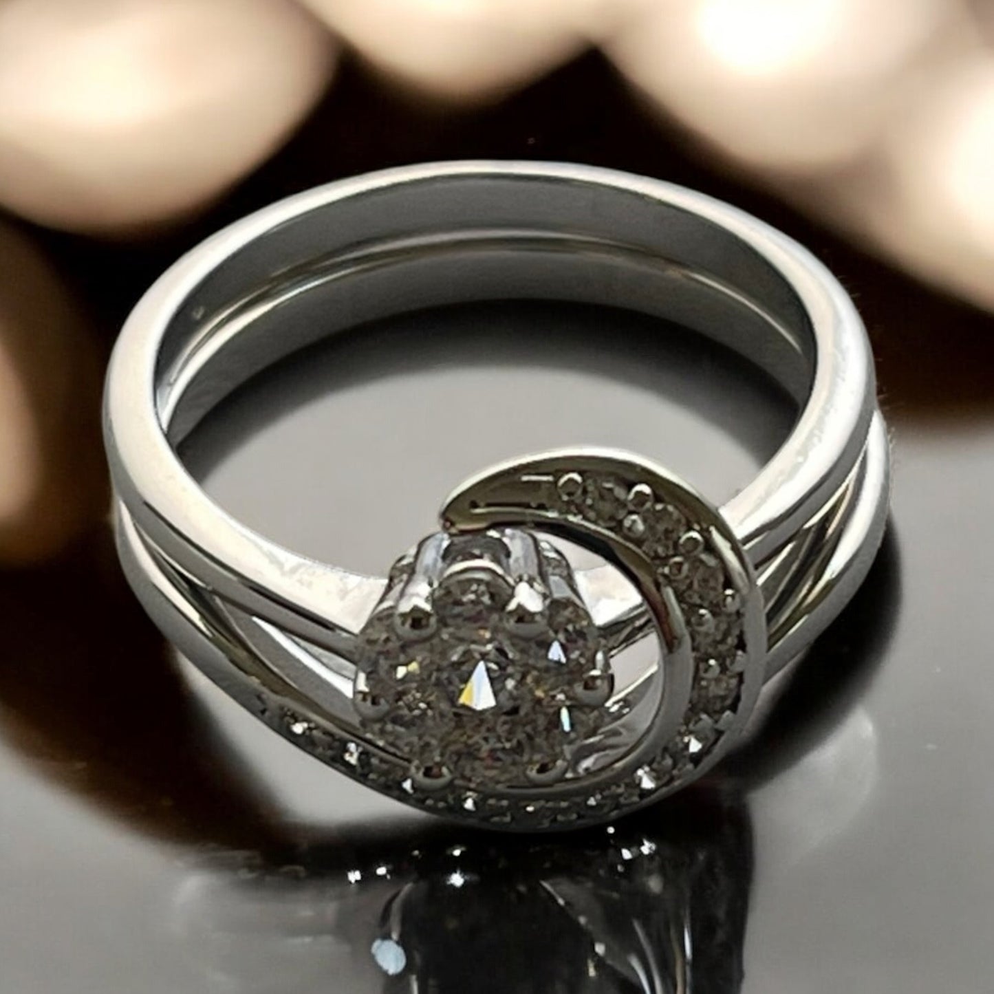 Rhodium Electroplated CZ Ring Set