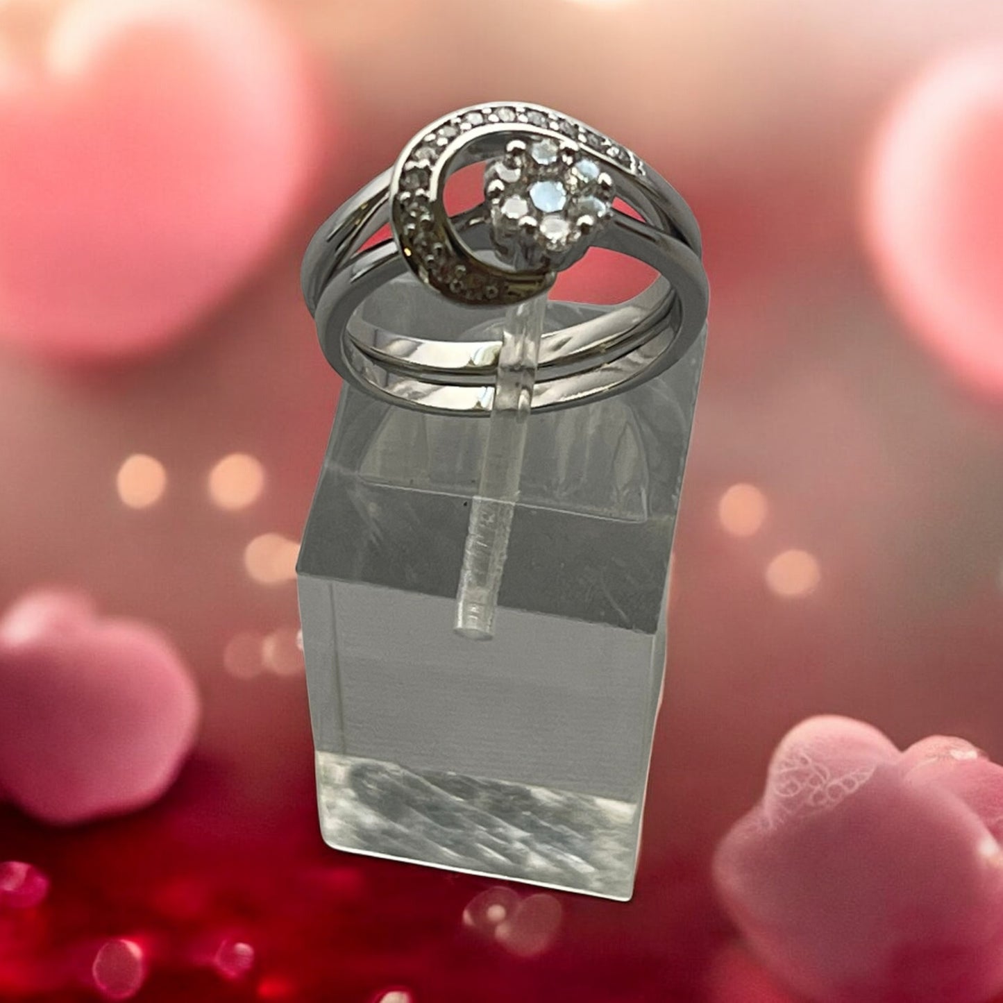 Rhodium Electroplated CZ Ring Set