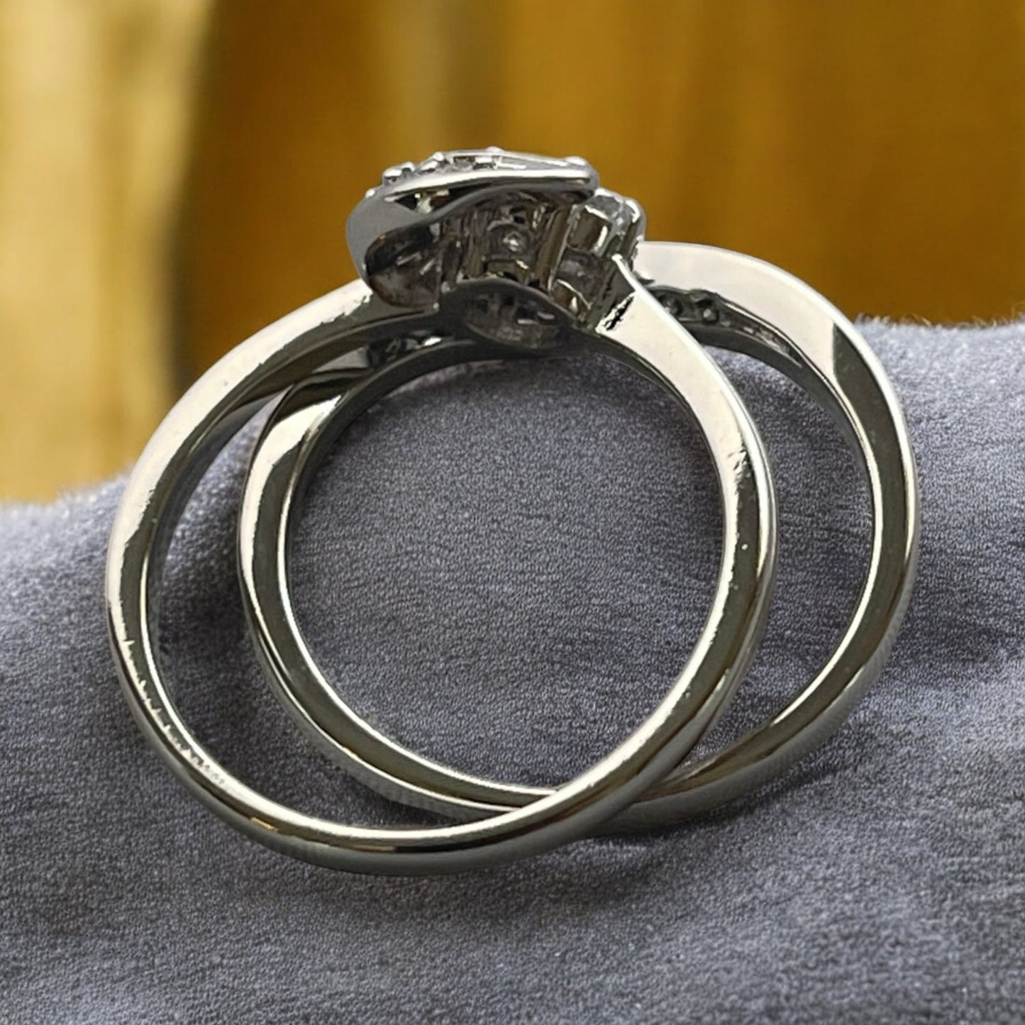 Rhodium Electroplated CZ Ring Set