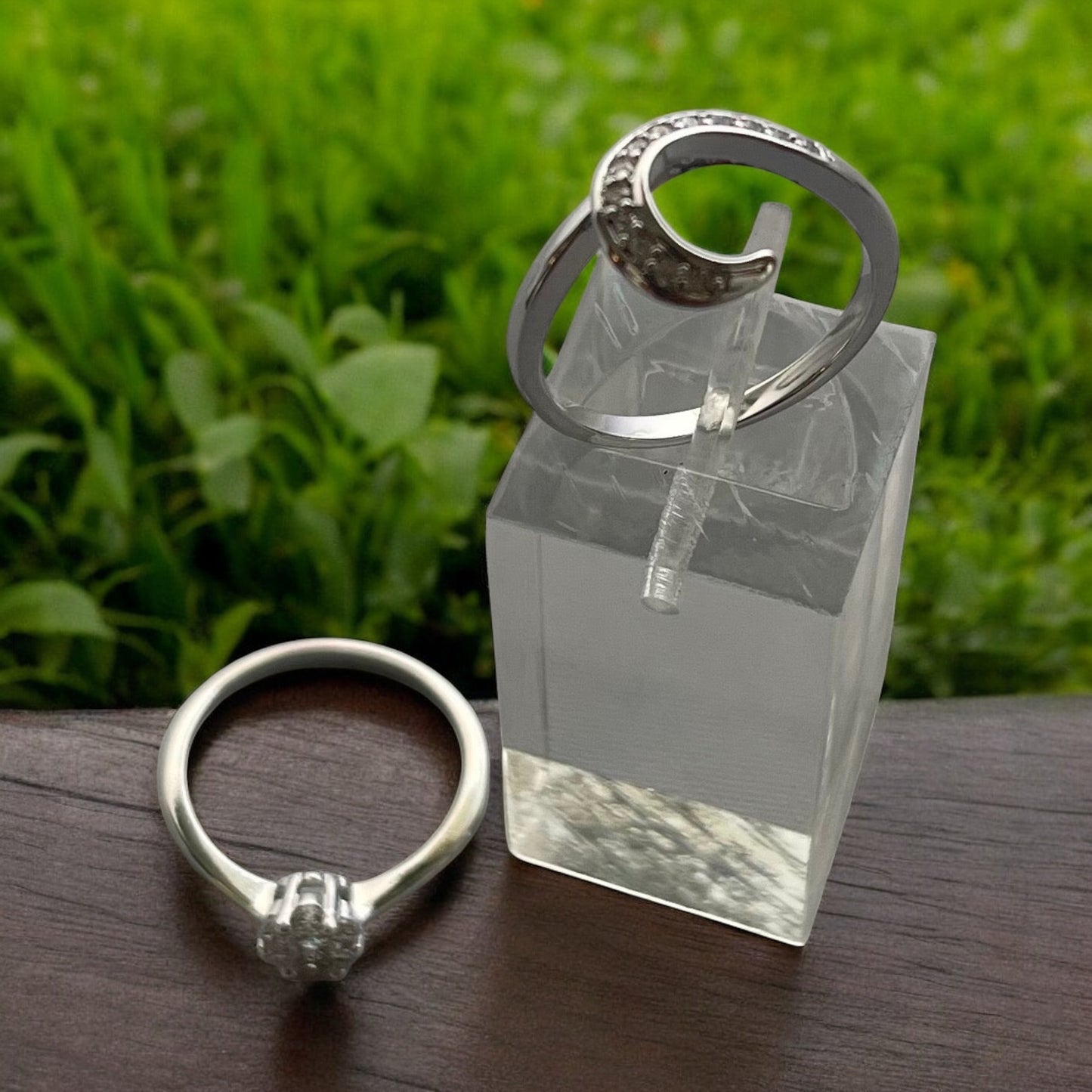 Rhodium Electroplated CZ Ring Set