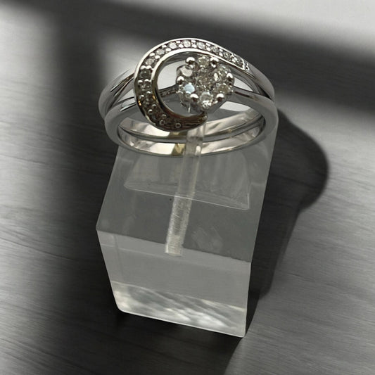 Rhodium Electroplated CZ Ring Set