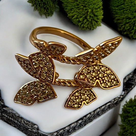 Butterfly Style CZ 18K Gold Electroplated Ring
