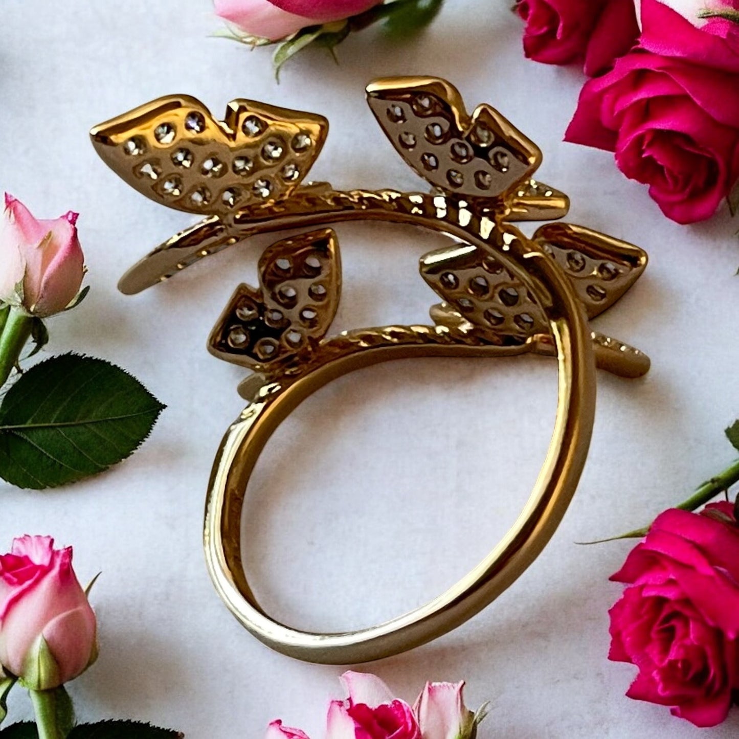 Butterfly Style CZ 18K Gold Electroplated Ring
