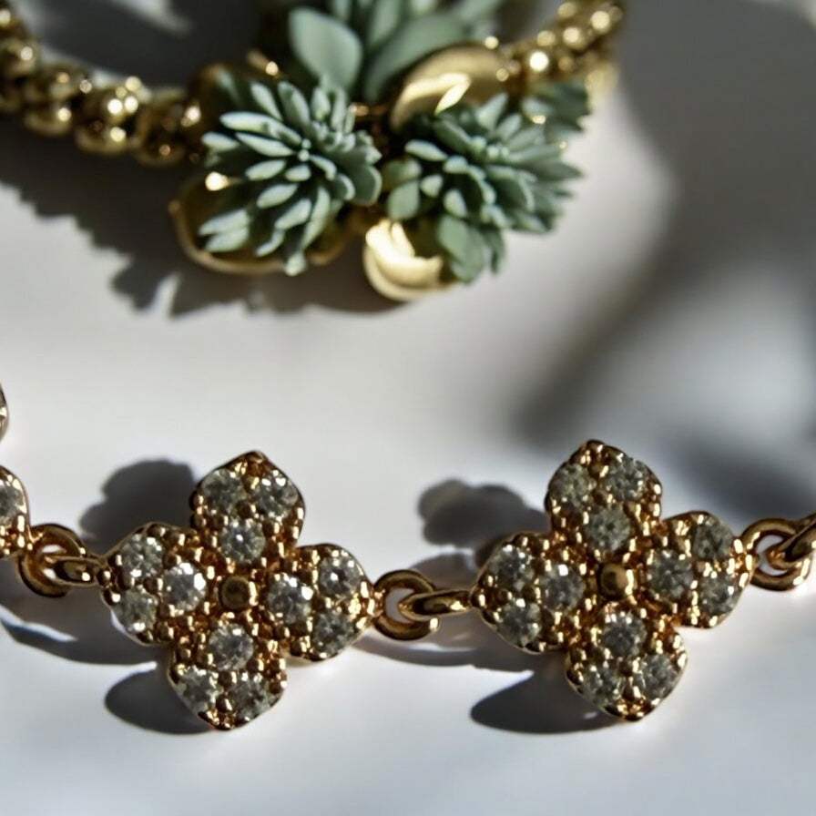 Clover CZ 18k Gold Electroplated Bracelet